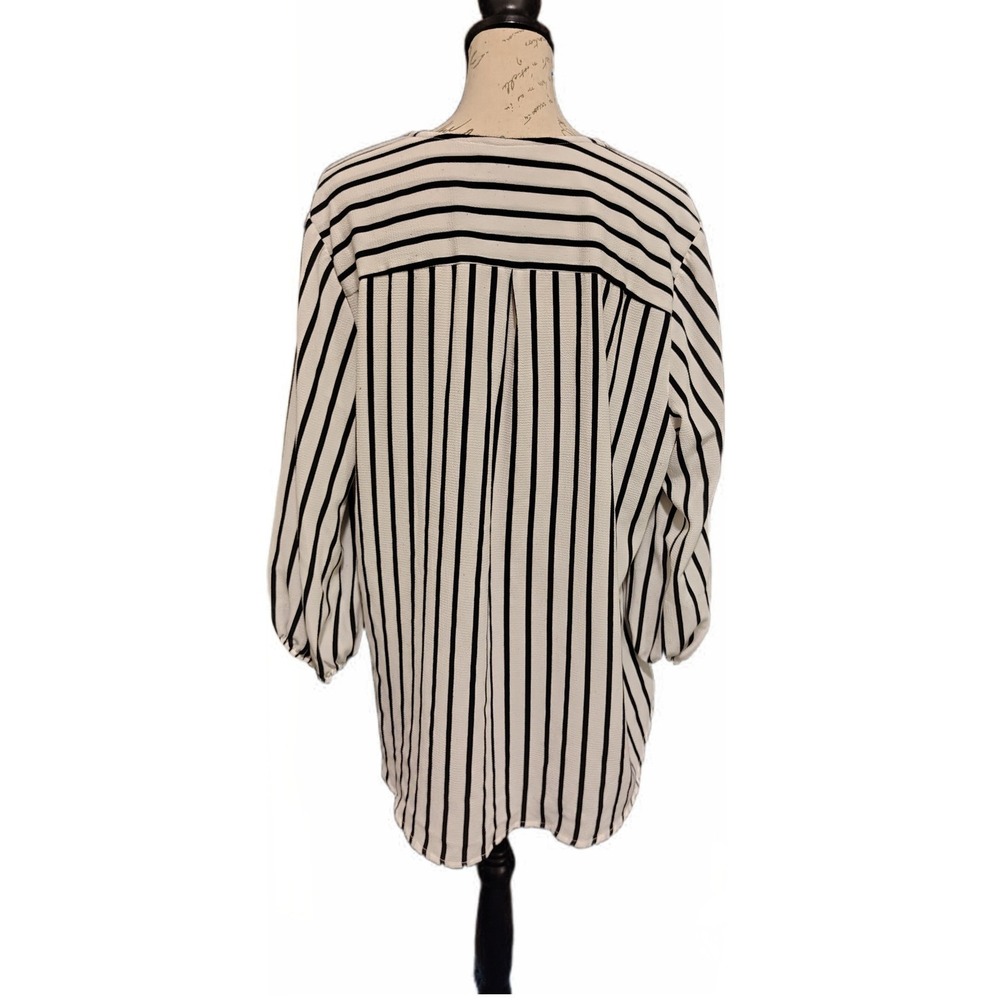 Adrianna Papell Nautical Striped Plus Size Tunic Top 1X Coastal 3/4 Sleeve - Picture 3 of 9